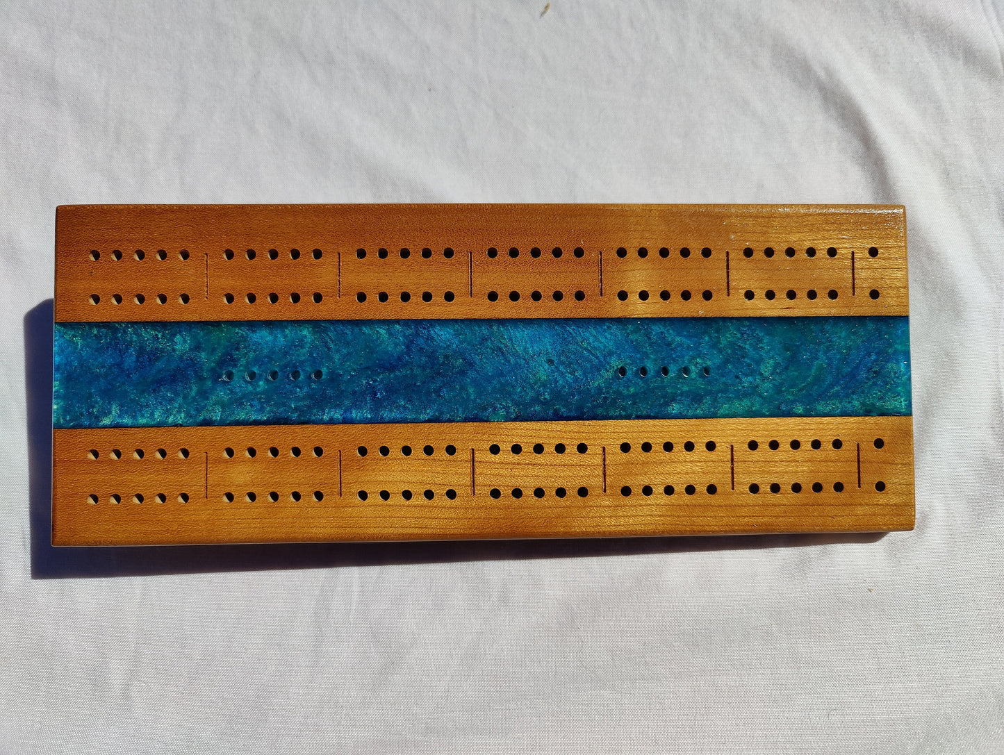 Cherry Cribbage Board With Epoxy Resin Accent • Travel Size Cribbage Board • Wood Cribbage Board